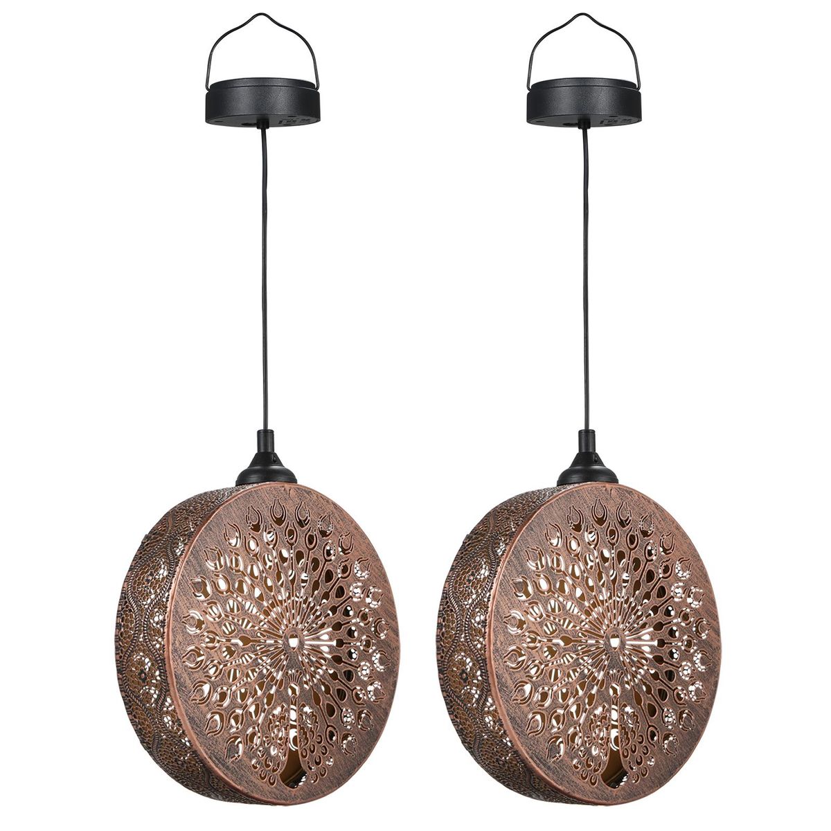 Neoglint 2PCS DC2V 0.04W Solar Powered Energy LEDs Light Lantern Pendant Outdoor Lamp Peacock Shape Design Sensitive Light Inductor Control IPX4 Water Resistance Built-in 600mAh High Capacity Rechargeable Cell for Patio Courtyard Balcony Porch Yard
