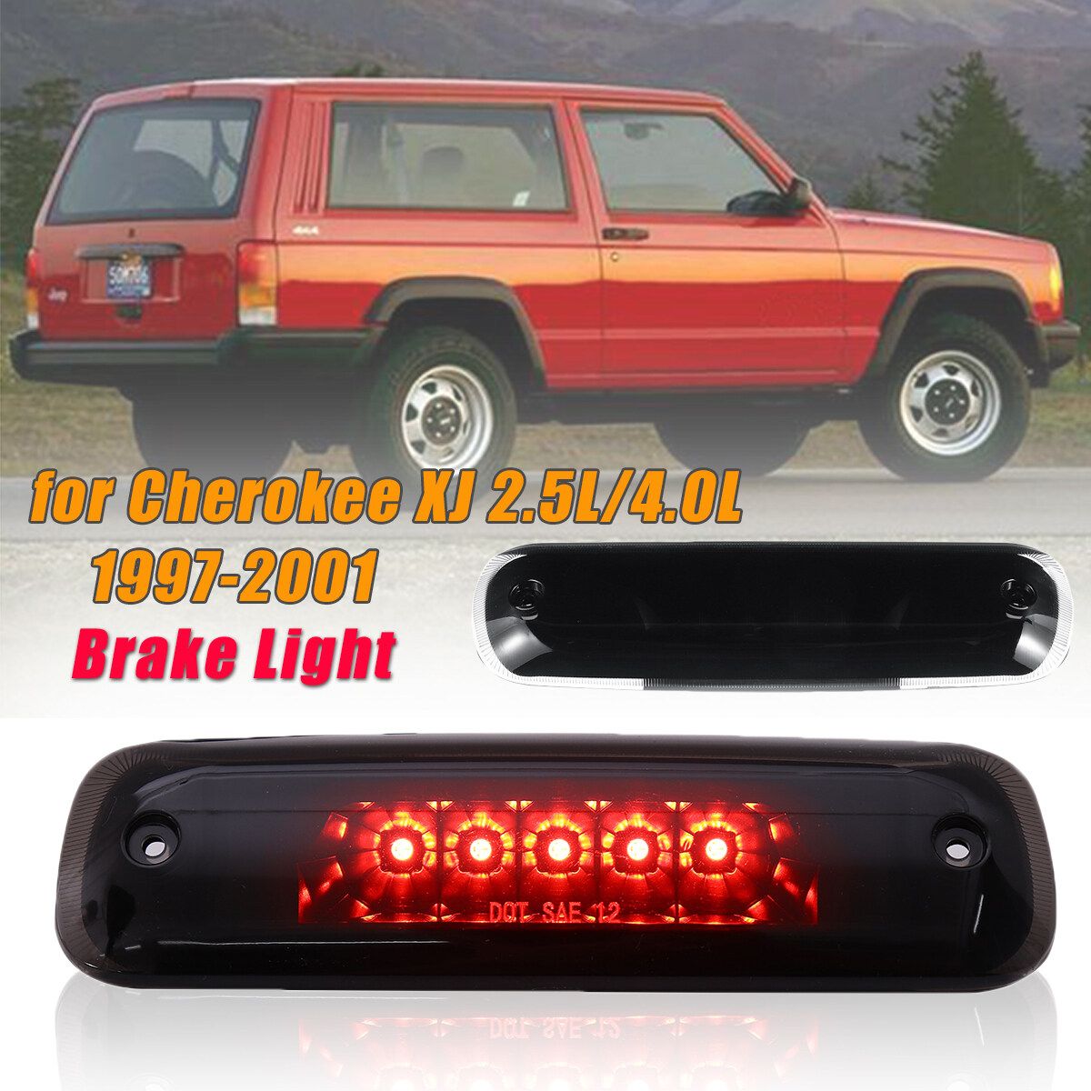 For 97-01 Cherokee XJ 2.5L/4.0L Sm0ke LED 3rd Third Brake Light Rear Stop Lamp