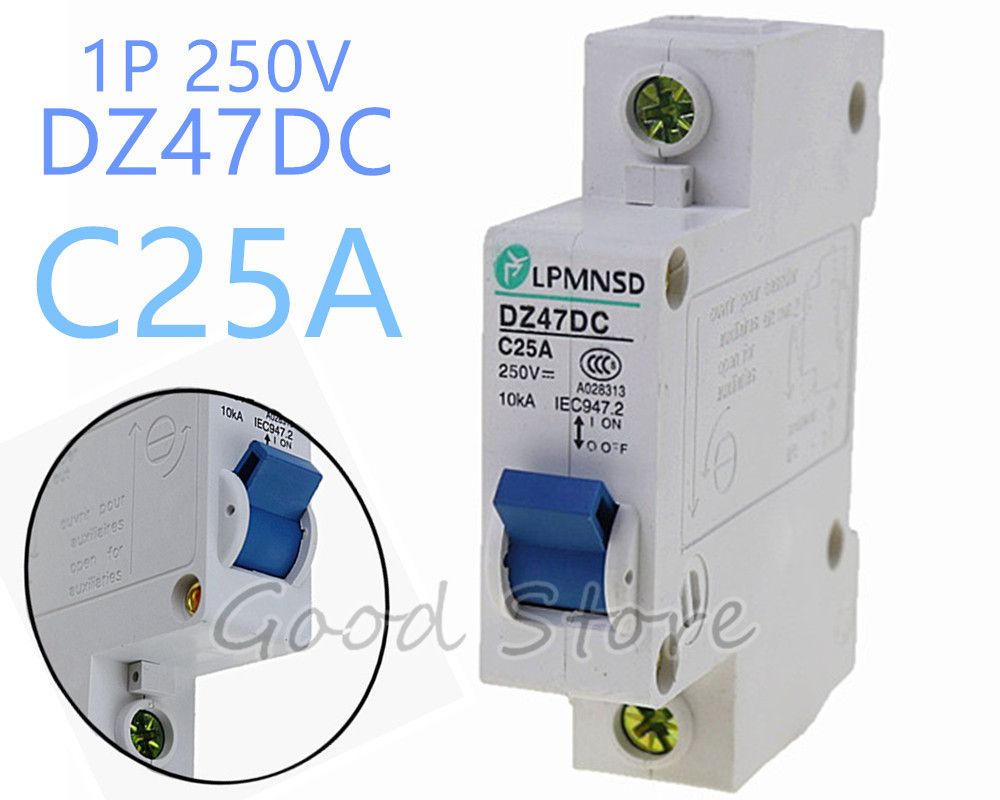 1P 25A 250V DZ47 DC Circuit Breaker MCB 1 Poles