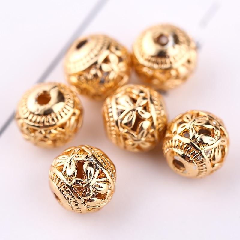 30Pcs 8mm Gold Plating Copper Hollow Round Butterfly Shaped Beads For DIY Jewelry Components Making Bracelets Craft Accessories
