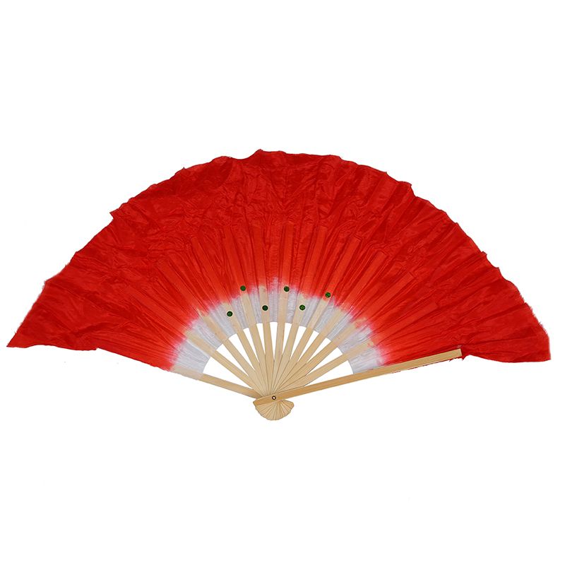 Flutter Ribs Hand Bamboo Dancing Red Chinese Fan Fabric White Beige Folk