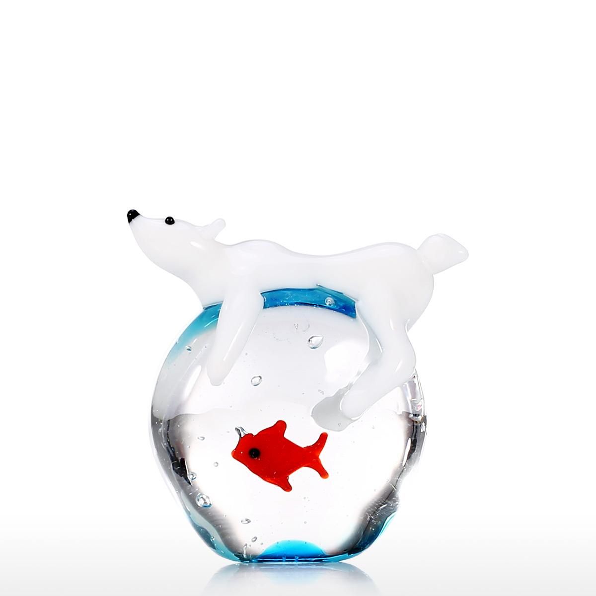 Polar Bear and Fish Handmade Animal Art Hand Blown Glass Art Wild Animal Figurine Home Decoration