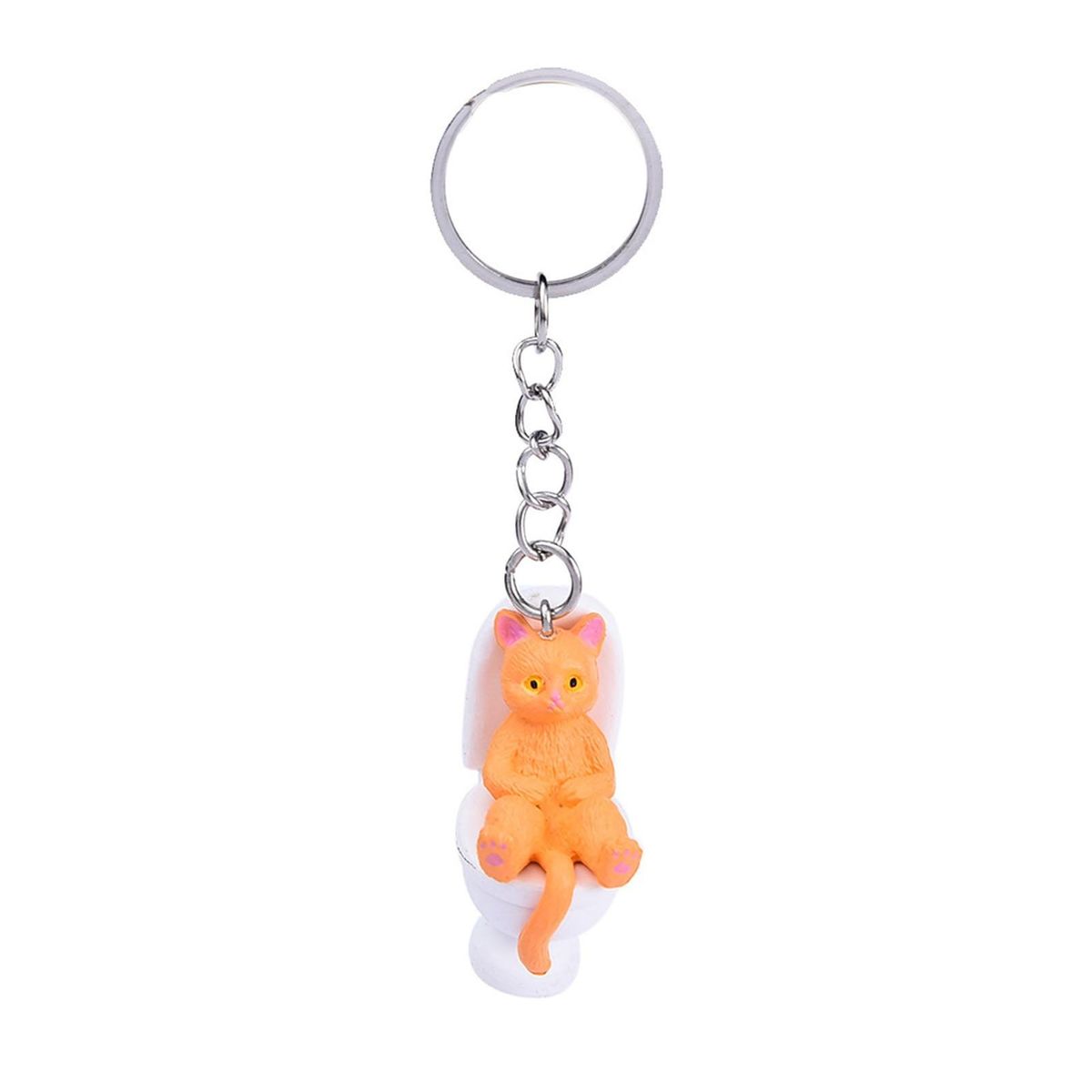 Sitting Toilet Cat Key Chain Cat Toilet Shape Key Chain for Schoolbag Yellow 1