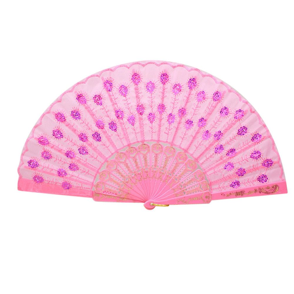 Flower Wedding For Hand Party Spanish Silk Sequin Fan Bone Lace Held L0730 Folding Dance Pattern Fan Color