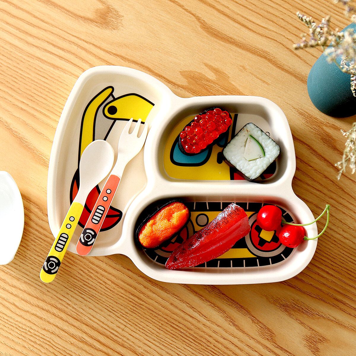 Kids Children's Boys Dump Truck Cutlery & Plate Dinner Set, Spoon Fork - Boxed 9yue Glitter Black