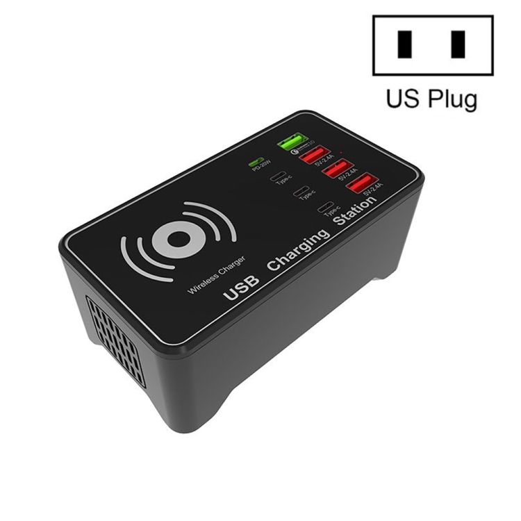 100W PD 20W+QC3.0 USB + 15W Qi Wireless Charger, Plug Size:U US Plug