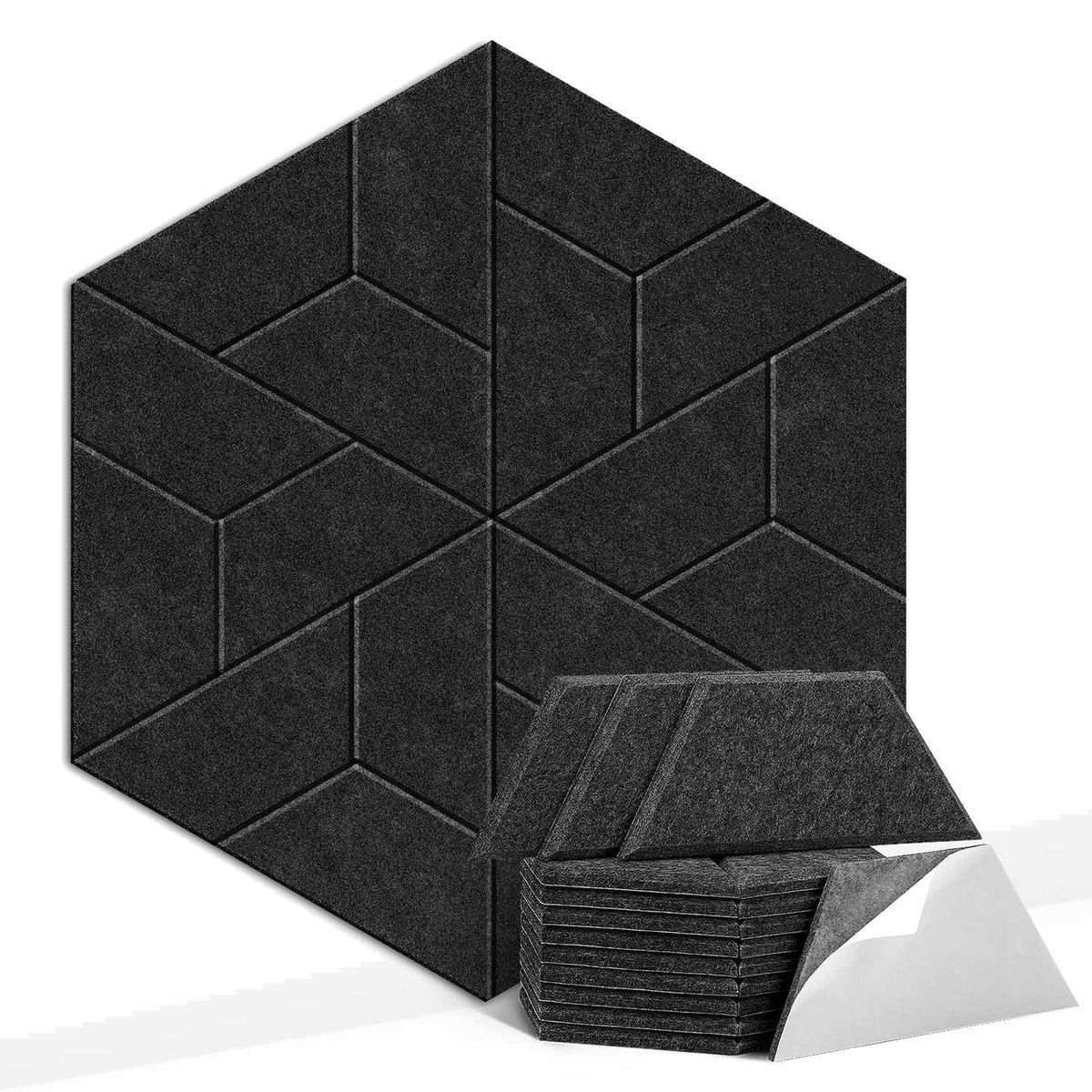18 Pack Acoustic Panels Sound AbsorbingHexagon Self Adhesive Soundproof Wall Panels Office Studio Dark Grey