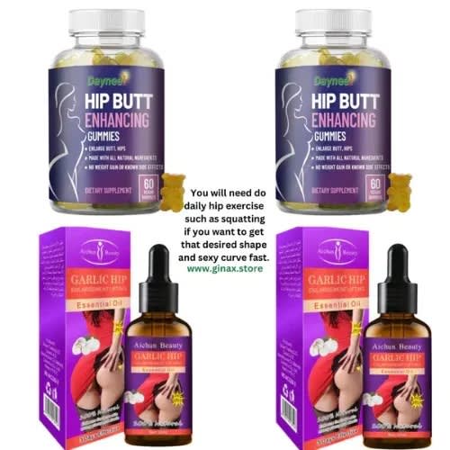 Hip And Butt Enhancing Gummies - 60 Gummies + Butt Oil - 30ml X 2pcs