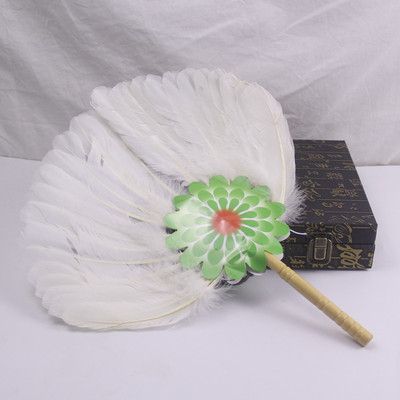 Craft Feather Chinese Fan Zhuge Decoration Hand Party Goose Black Vintage Accessories Feather Fan Dance Liang Wood 1pc Wedding