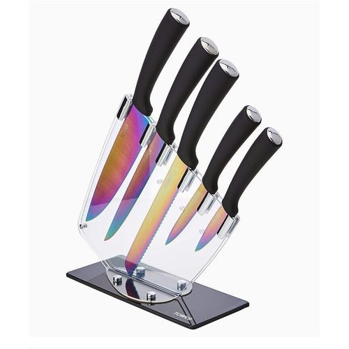 5 Piece Titanium Coated Knife Set With Acrylic Stand