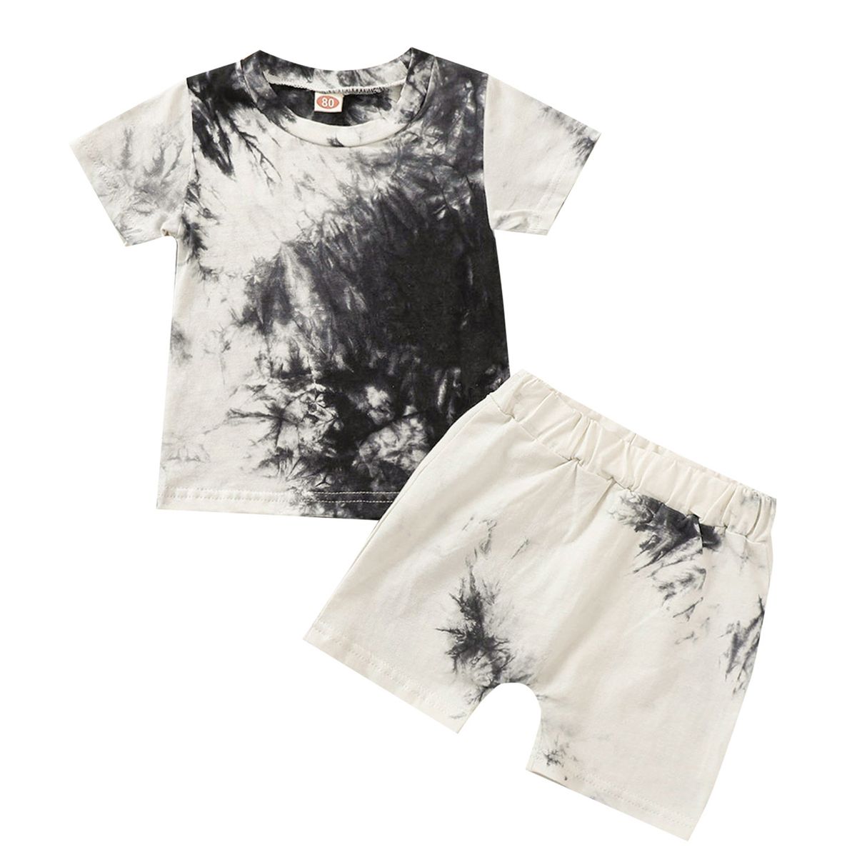 Baby Boy Outfit Short Sleeve O Neck T-shirt Shorts Tie-Grey