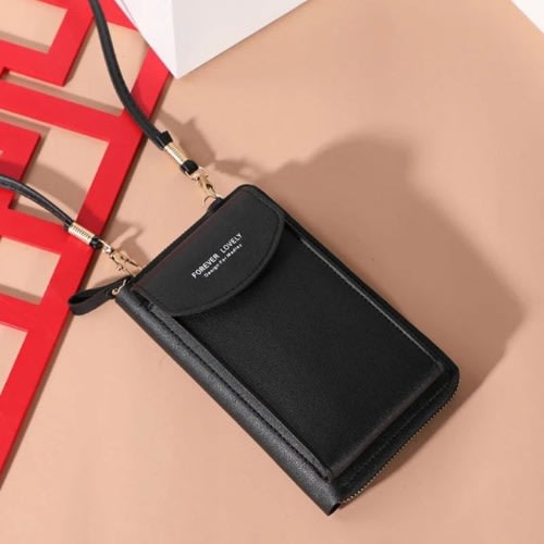 Multiple Zipper Unisex Mini Crossbag- Casual Shoulder Sling Phone Bag - Black