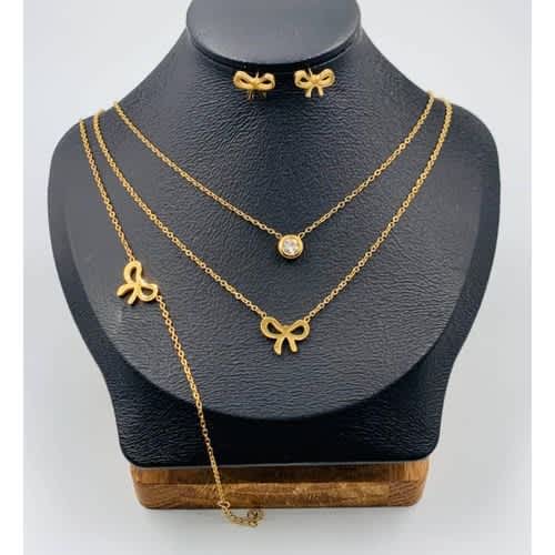 Bow Gold Plated Stainless Steel Jewellery - 4 Pcs Set