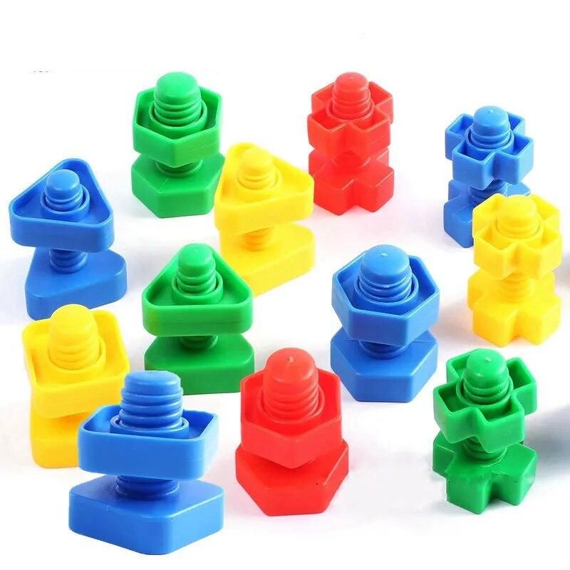 4pcs/set Baby Toys Plastic Screw Building Blocks Nut Shape Recognize Shape Match Screw Training Toy Funny Toddler's Gift
