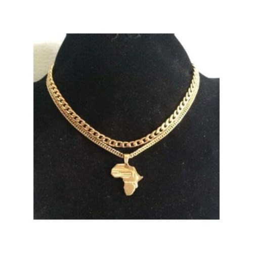 Cuban Chain With Map Of Africa - 18" - Gold