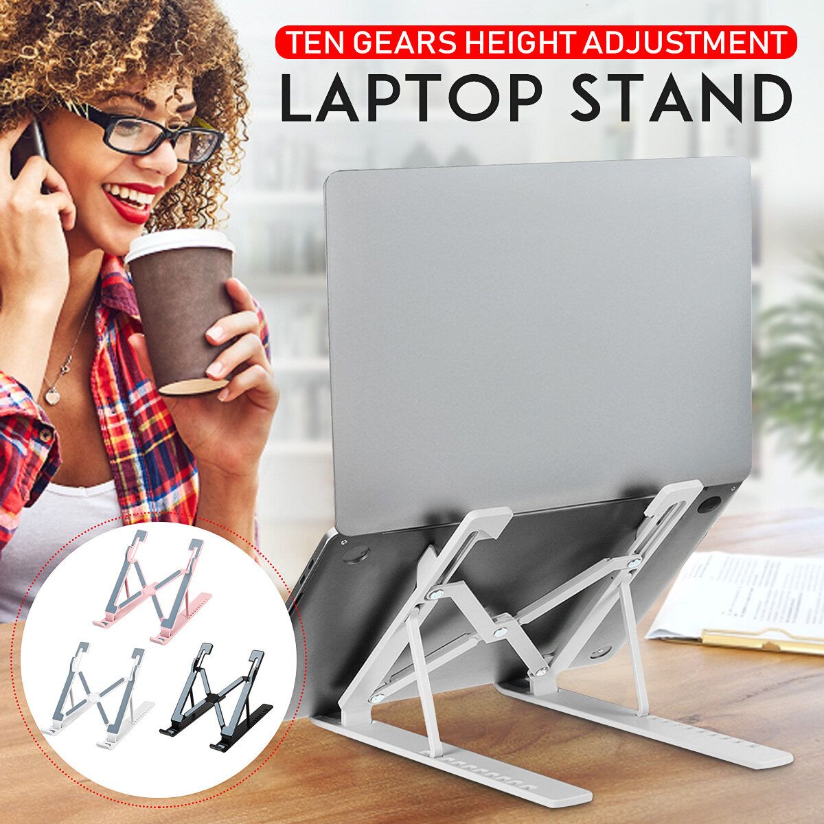 Portable Adjustable Laptop Notebook Table Stand Tray Lazy Computer Foldable Desk Ten Height Adjustment With 11-17 Inch Tablet Notebook Computers White