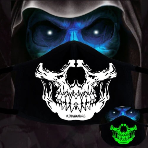 Dustproof Pm 2.5 Luminous Face Mask With Horror Skeleton Face - Normal Open Teeth Style