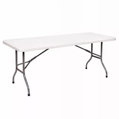 6feet Rectangular Plastic Top Folding Table With Foldable Metal Legs