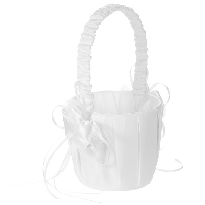 Wedding Flower Basket Girl Basket Ivory White Satin Flower