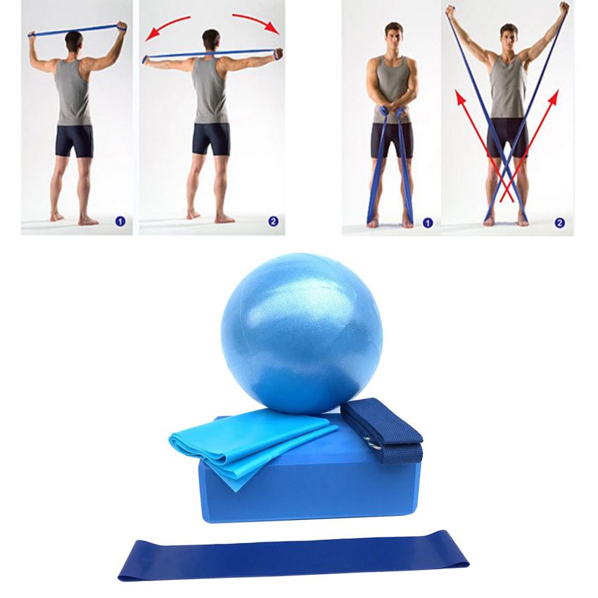 5pcs Yoga Blocks, Yoga Ball & Resistance Bands Set, Long