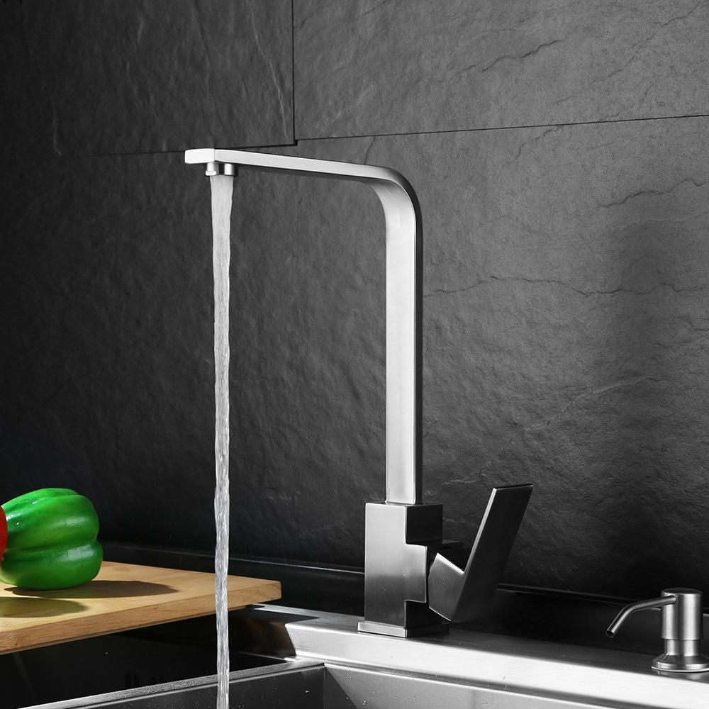 Kitchen Faucet Hot and Cold Square Tube Seven-Word Stainless Steel 304 Sink Vegetable Basin Splash-Proof Faucet Household Faucet