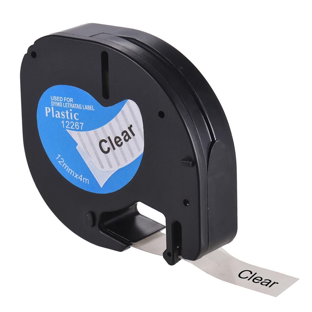 Labeling Tape 12267 Plastic Self-Adhesive Refills Black Print on Clear 1/2 Inch * 13 Feet 12mm * 4m for DYMO LT-100H Label Maker, 1 Roll