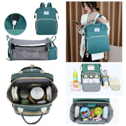 Mummy Backpack/ Diaper Bag With Convertible Crib Space + Usb Charging Port & Cable + Gifts