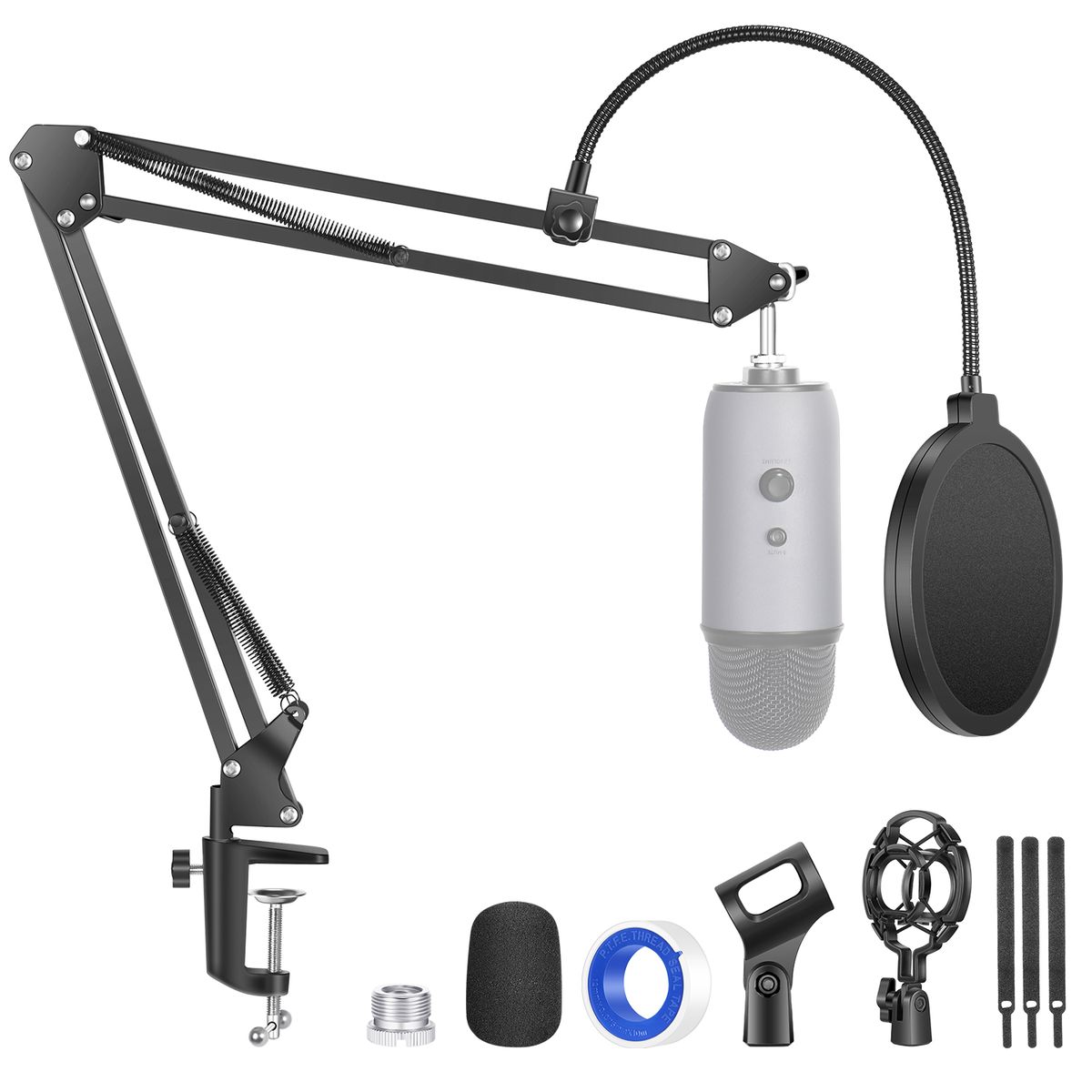 Microphone Stand, Table Suspension Boom Scissor Arm Stand With 3/8 Inch 1/4 Inch To 5/8 Inch Screw, Shock Mount, Pop Filter, Microphone Clip, Cable Ties, Compatible With Blue Yeti/QuadCast/Logitech Webcam