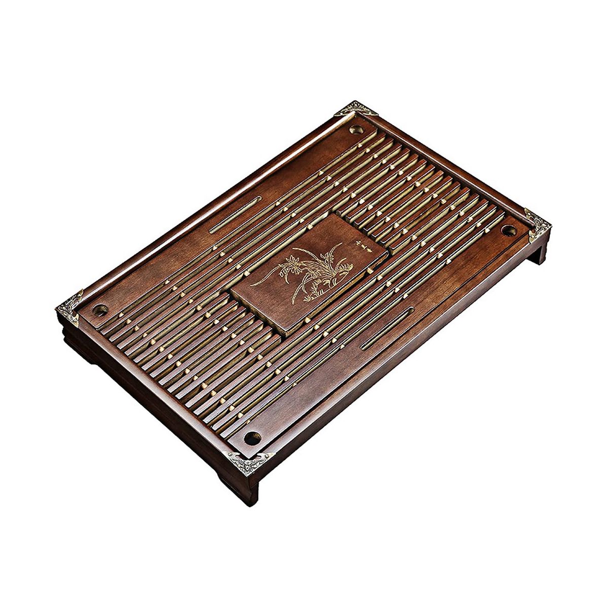 Tea Tray, Chinese Gongfu Set with Storage Drainage Drawer Type Wooden