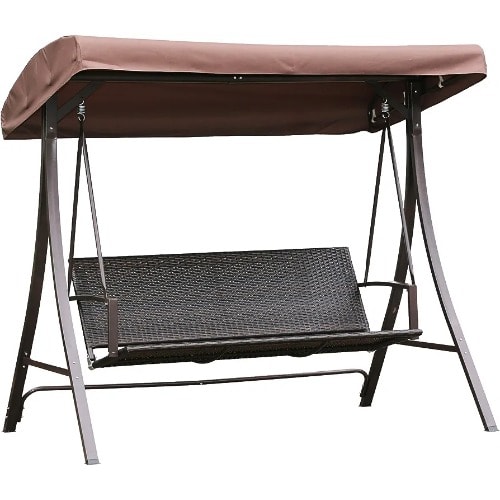 3 Seater Rattan Swing Chair With Cushioned Bench Seat