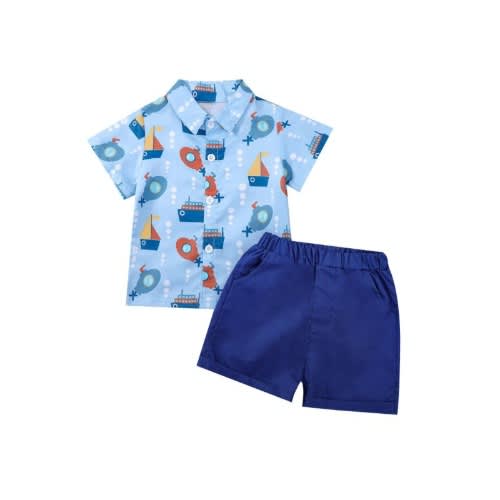 2-piece Toddler Boy Boat Print Shirt & Shorts Set