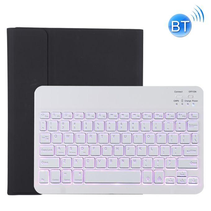 TG11BS Detachable Bluetooth White Keyboard Microfiber Leather Protective Case For IPad Pro 11 Inch (2020), With Backlight & Pen Slot & Holder (Black)