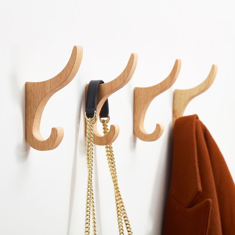 4 Piece Natural Wooden Decor Clothes Hooks Wall Mounted Hat Hanger