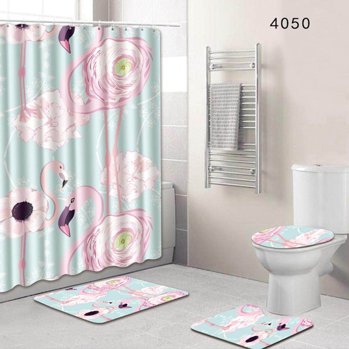 Model 4050 Bathroom Shower Curtain Toilet Cover Mat Set 4PCS