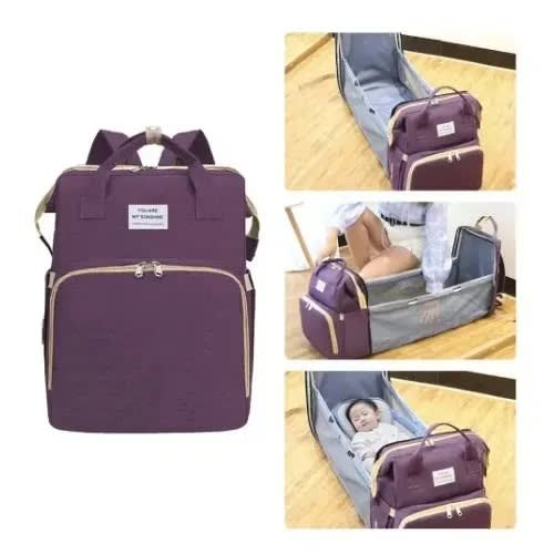 Foldable Diaper Bag With Convertible Crib Space - Purple