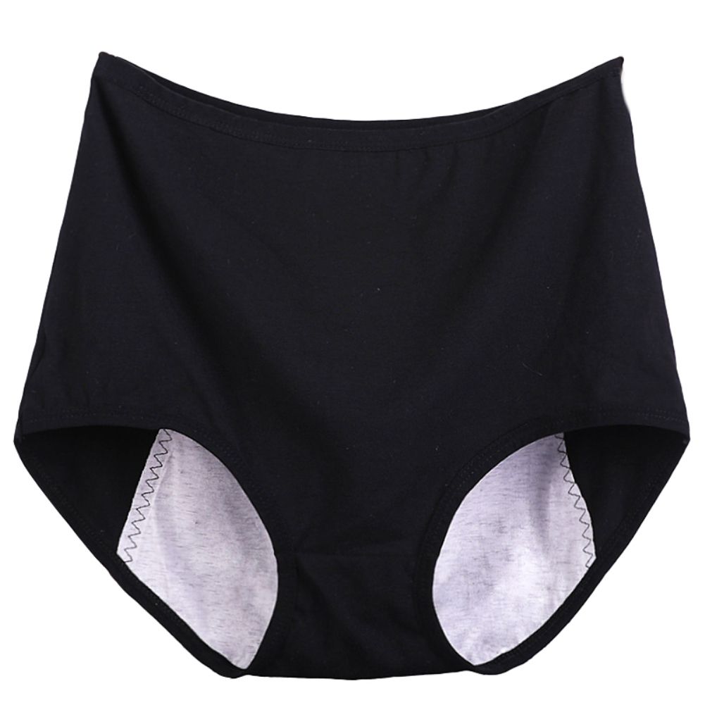 Women Casual High Waist Menstrual Period Leak Proof Underwear Cotton Briefs-Black