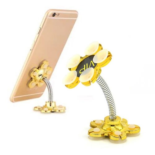 Magic Sucker Mobile Phone Stand With Flower Suction Cup - Gold