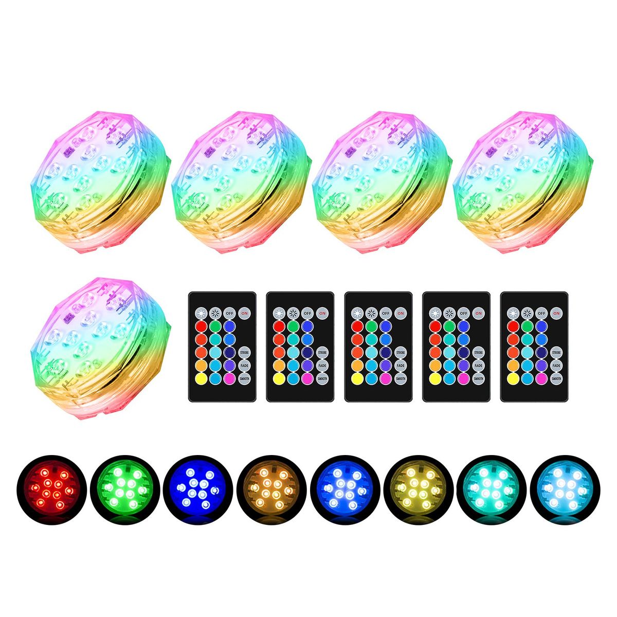 5PCS Submersible LED Lights with Remotes RGB 15 Colors Waterproof Pond Lights Underwater Lights for Swimming Pool Hot Tub Party Vase Fish Tank
