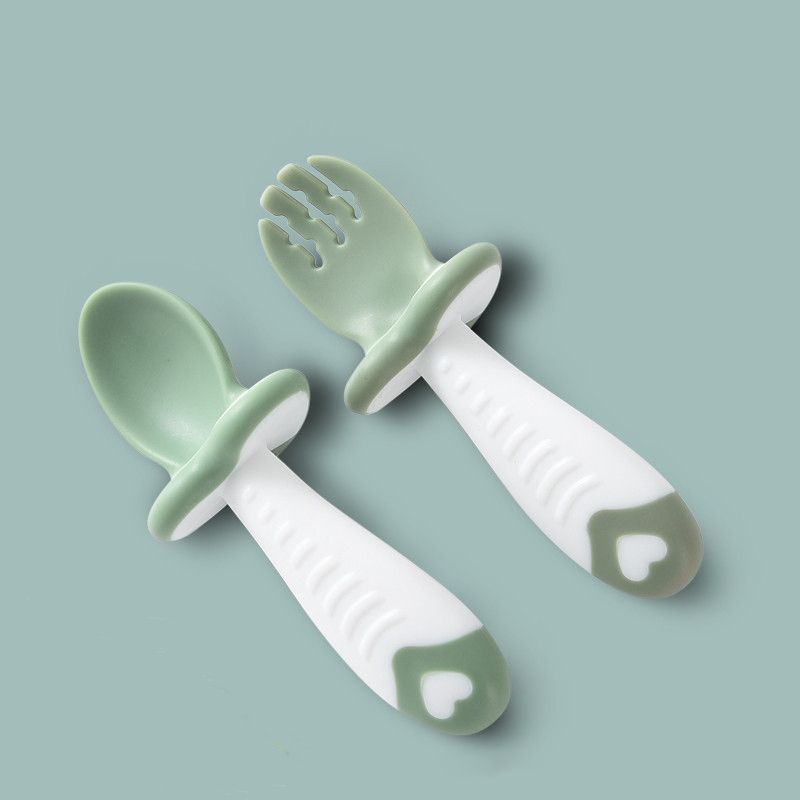 2Pcs/Set Baby Spoon Fork Silicone Children's Cutlery Set