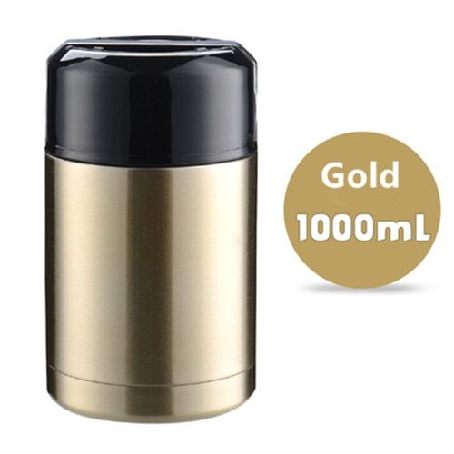 Double Stainless Steel Thermos Food Soup Containers Large Capacity Vacuum Flasks Portable Lunch Bento Box 1000ml Gold