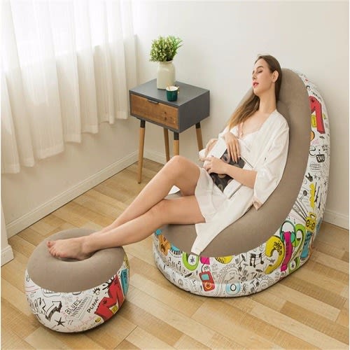 Inflatable Sofa With Foot Rest + Electric Pump - Brown