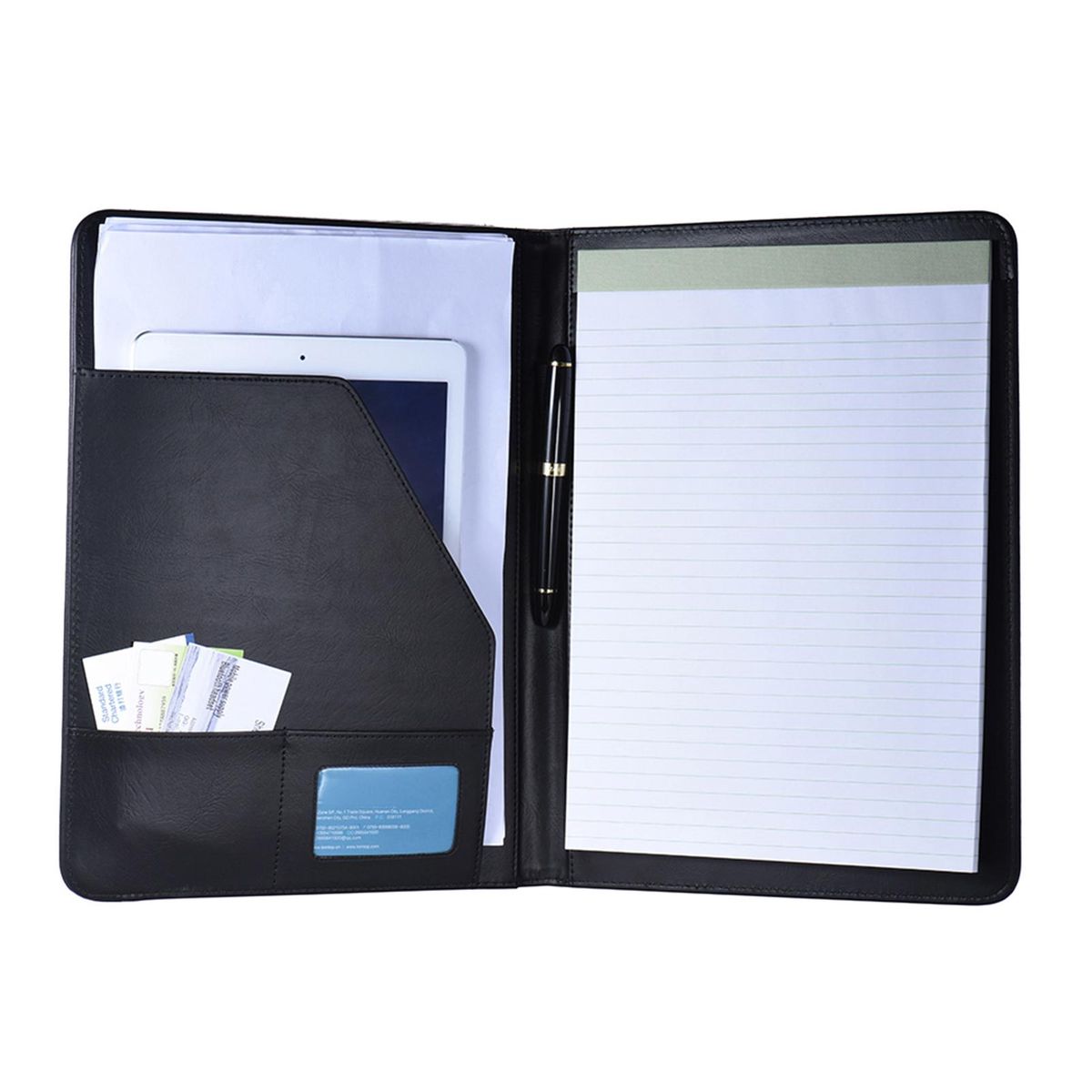 Multifunctional Business Portfolio Padfolio Folder Document Case Organizer A4 PU Leather with Business Card Holder Memo Note Pad