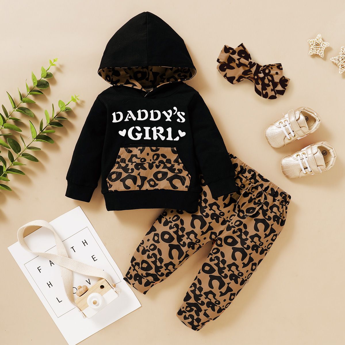 DADDY'S GIRL Baby Girls Leopard Print Clothing Set