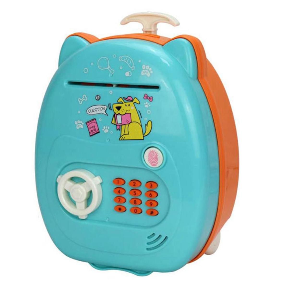 Piggy Bank Electronic Mini ATM for Kids Baby Toy, Safe Coin Banks Money Saving Box Password Code Lock for Children,Blue