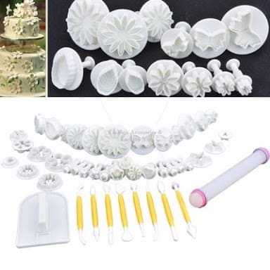 46 Piece Set Cake Cutter Ejector Stamp + Modeling + Smoother + Border Decoration Fondant Cut