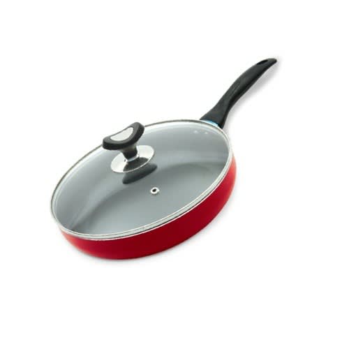 Frying Pan With Cover- Red + Free Gift