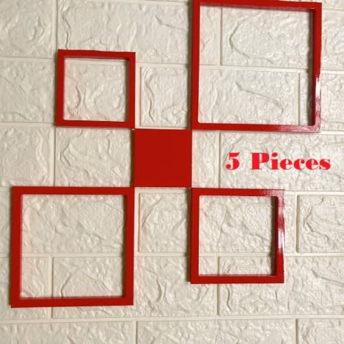 3d Indoor Wooden Decor Square Studio Stickers - 5pcs - red