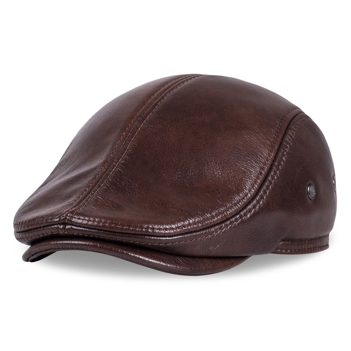 Men's Real Genuine Cow Leather Baseball Hat Sboy Beret Winter Warm