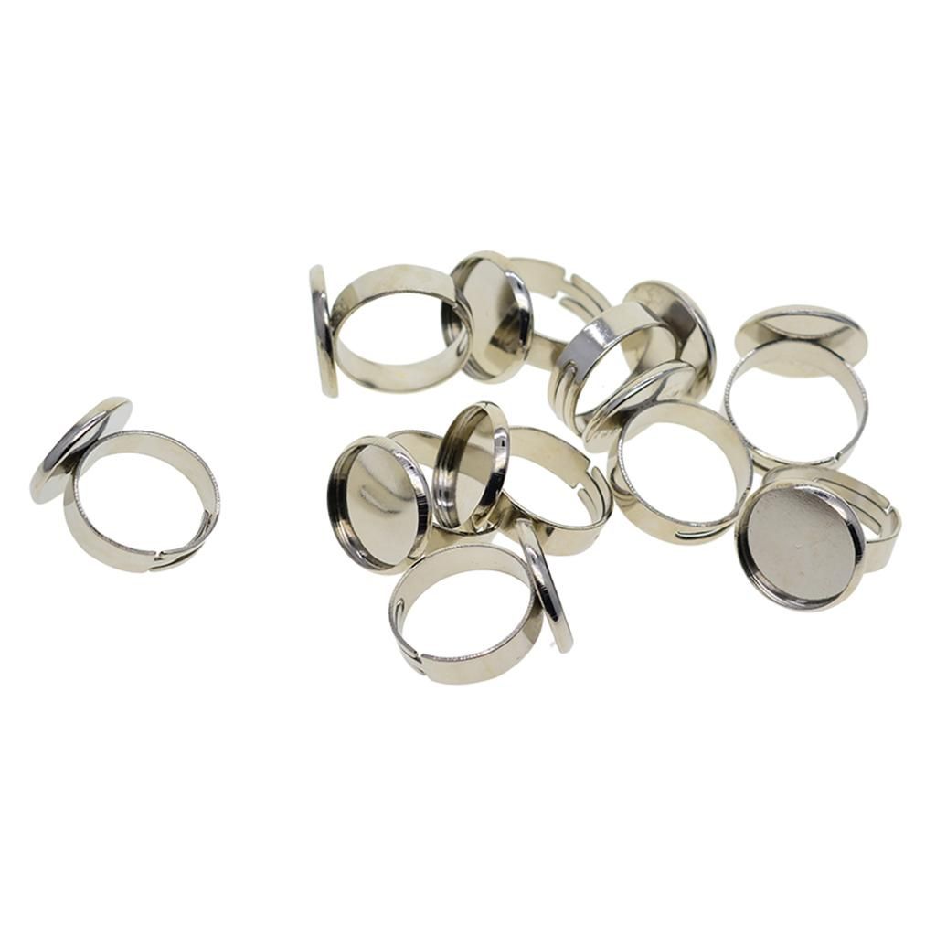 10pcs 16mm Blank Round Bezel Tray Cabochon Adjustable Brass Platinum