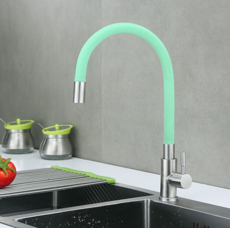 304 Stainless Steel Universal Single Cold Water Faucet  Colorful Rotary Bending Kitchen Dish Washing Basin Faucet For Kitchen
